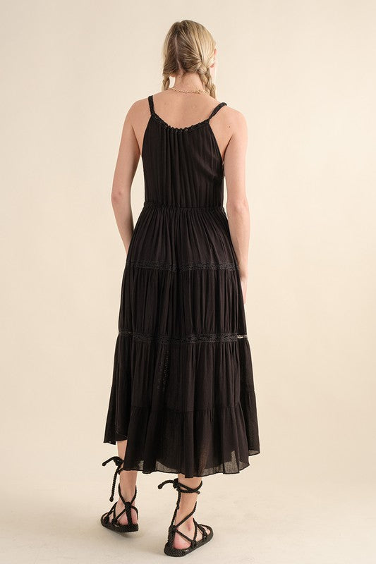 TIERED RUFFLE MAXI DRESS (BLACK) Medium / Black TIERED RUFFLE MAXI DRESS (BLACK) Medium / Black