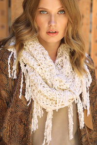 Net boucle infinity scarf with fringe in IVORY