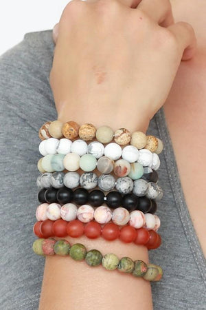 NATURAL STONE BEAD BRACELETS STACKED
