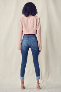 HIGH RISE SKINNY JEANS WITH ANKLE DETAIL  (DK WASH) and zipper closure