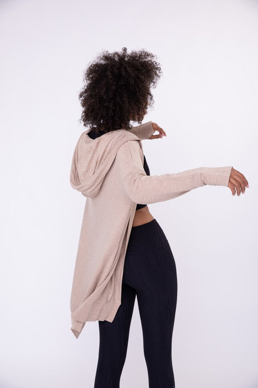LONGLINE HOODED CARDIGAN WITH POCKETS (NATURAL) with side pockets