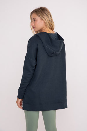 LONGLINE HOODED RIBBED CARDIGAN WITH POCKETS (DARK TEAL)