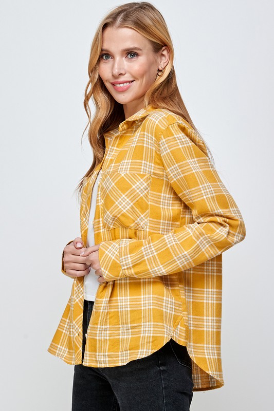 LIGHTWEIGHT PLAID BUTTON DOWN TOP (MUSTARD/BLUE)