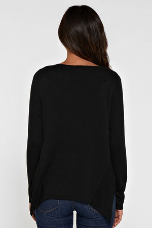 Pullover Sweater Long Sleeves Crew Neck Ribbed Detail at Neckline Ribbed Handkerchief Hem Detail Split Sides Cashmere Blend Super Soft Unlined, Not Sheer