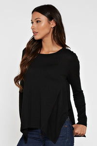 Pullover Sweater Long Sleeves Crew Neck Ribbed Detail at Neckline Ribbed Handkerchief Hem Detail Split Sides Cashmere Blend Super Soft Unlined, Not Sheer