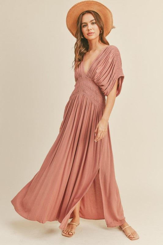 KIMONO SLEEVE MAXI DRESS (MAUVE) Large