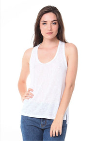 Ladies racerback tank top in white. By Michelle.