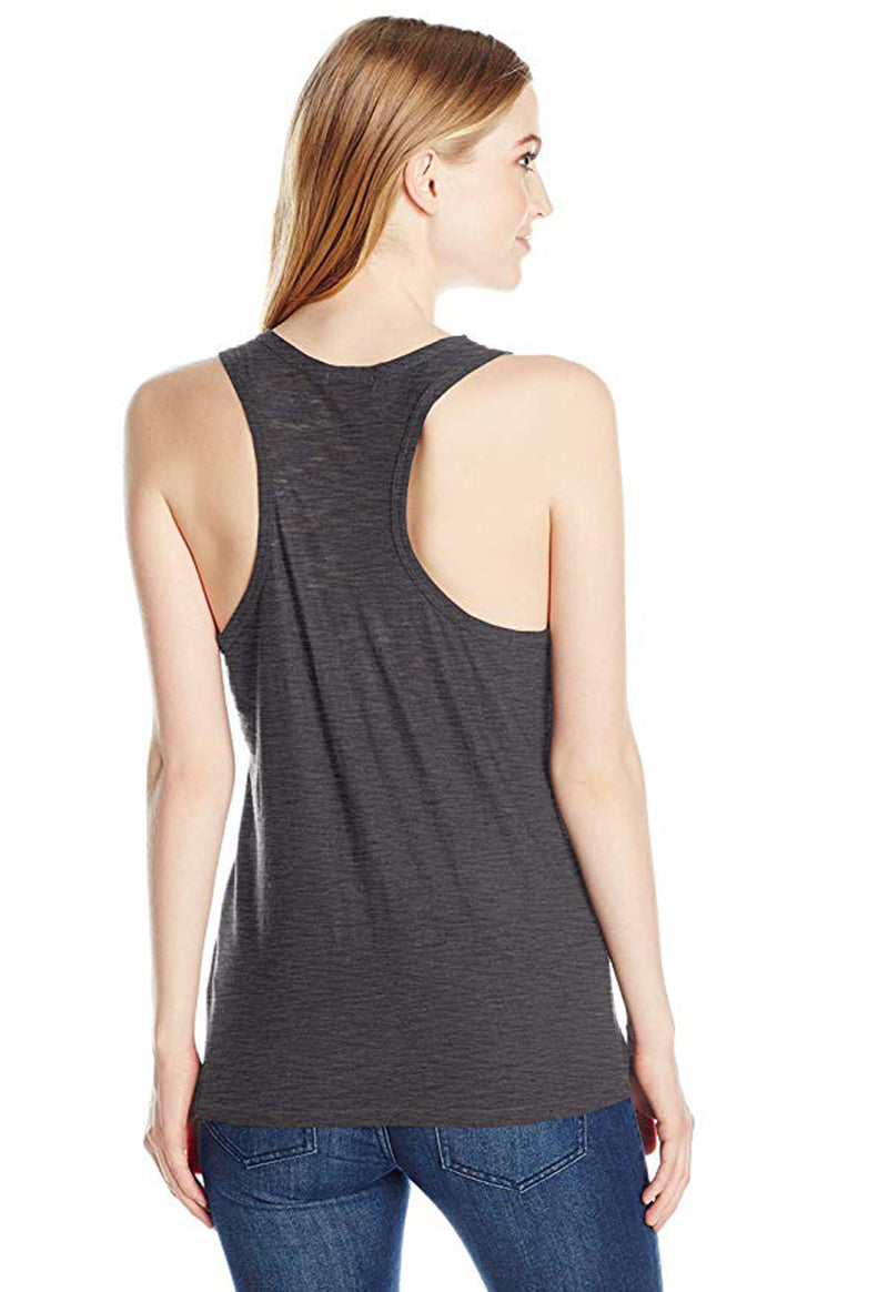 Ladies racerback tank top in charcoal gray. By Michelle.