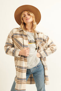 LONG POCKETED PLAID SHACKET (CREAM)