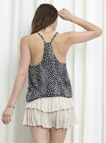 RACERBACK CAMI TOP fully lined in a black and white print