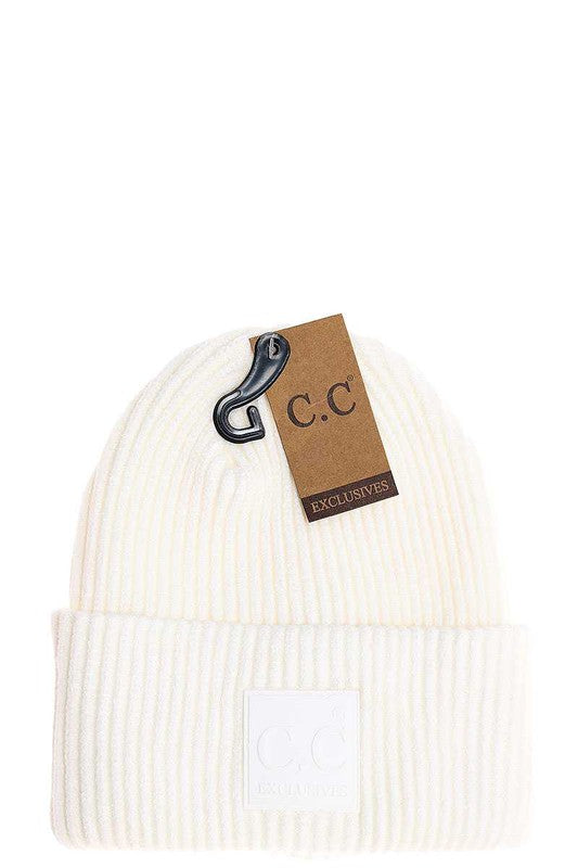 RIBBED KNIT BEANIE (IVORY) by c.c. exclusives