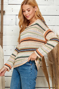 LOOSE KNIT STRIPED PULLOVER SWEATER
