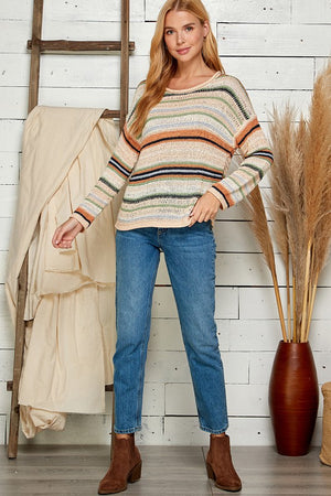 LOOSE KNIT STRIPED PULLOVER SWEATER
