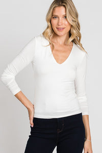 LONG SLEEVED LINED V-NECK TEE IN IVORY