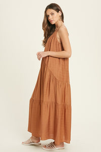 STRAPPY TIERED MAXI DRESS (RUST) with tie at back