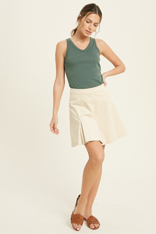 Ribbed knit tank top with v-neck and slight racerback in teal green