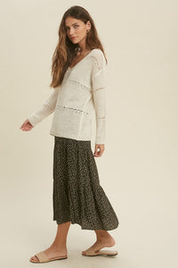 POINTELLE V-NECK SWEATER in ivory