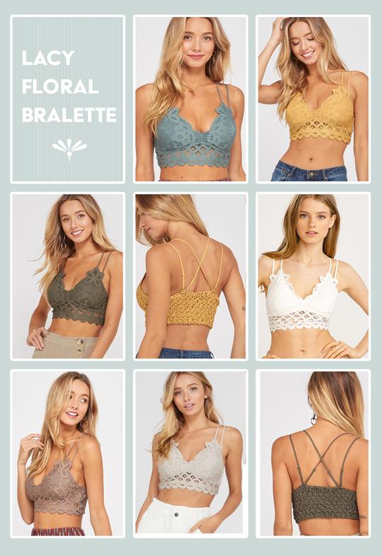 Floral lace bralette with adjustable straps all colors
