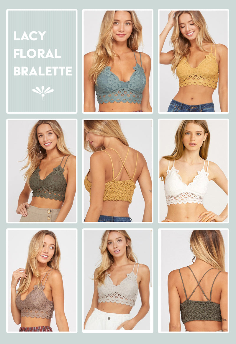 Ladies floral lace scalloped bralette all colors. By Wishlist.