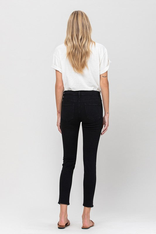 MID RISE CROP SKINNY JEANS  (BLACK) with stretch