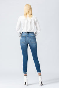 MID RISE ROLL UP DISTRESSED CROP SKINNY (MED WASH)