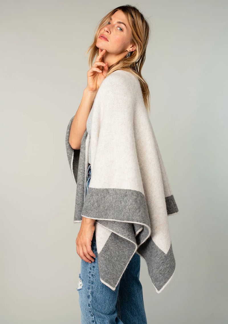 COLOR BLOCK CAPE CARDIGAN PONCHO