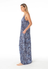 BLUE FLORAL V-NECK MILA MAXI